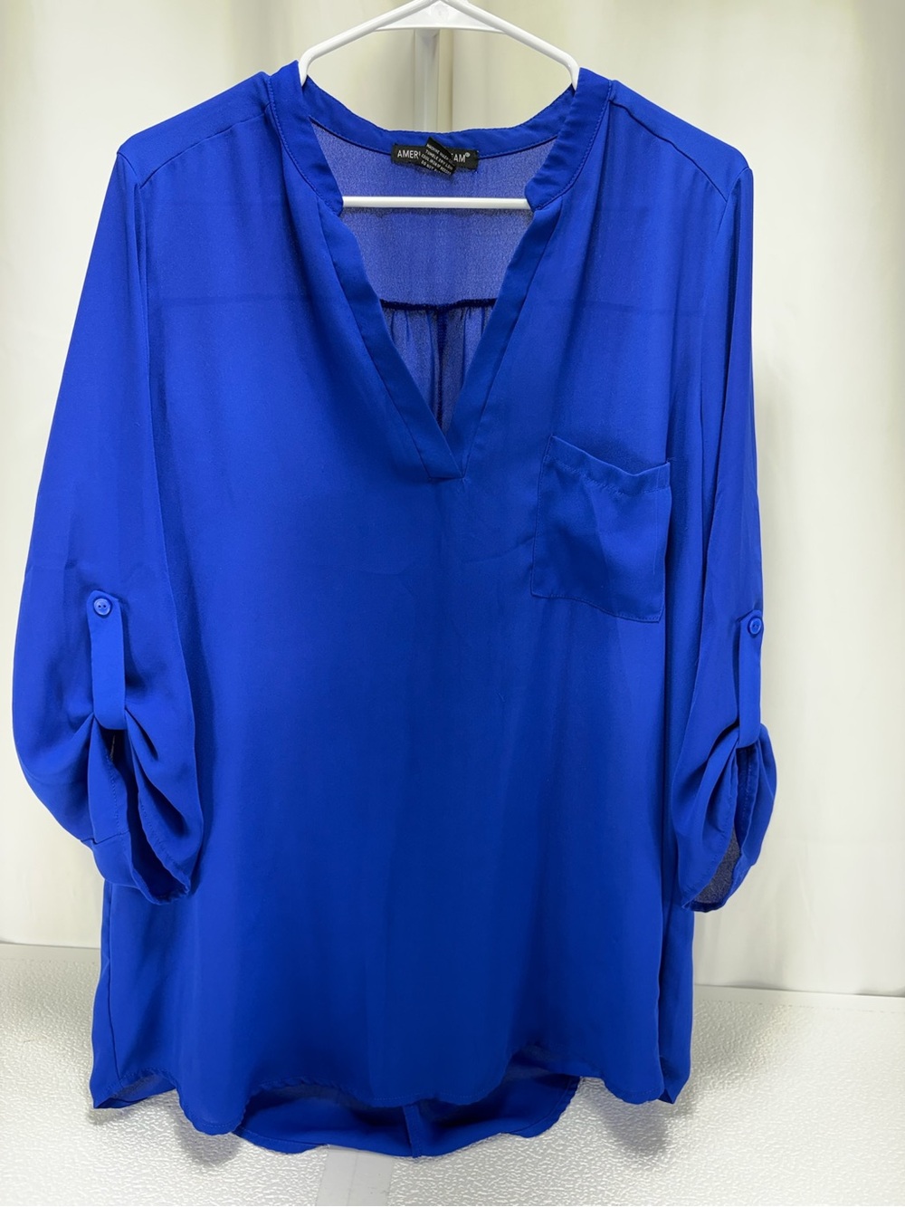 American Dream Royal Blue V-Neck Roll-Tab Tunic 4633
